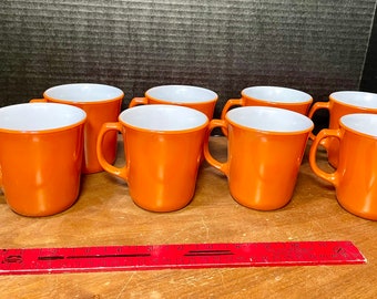 Pyrex Set of 8 Cinnamon Rust Orange Ovide Milk Glass Coffee Cups Mugs D-Handles