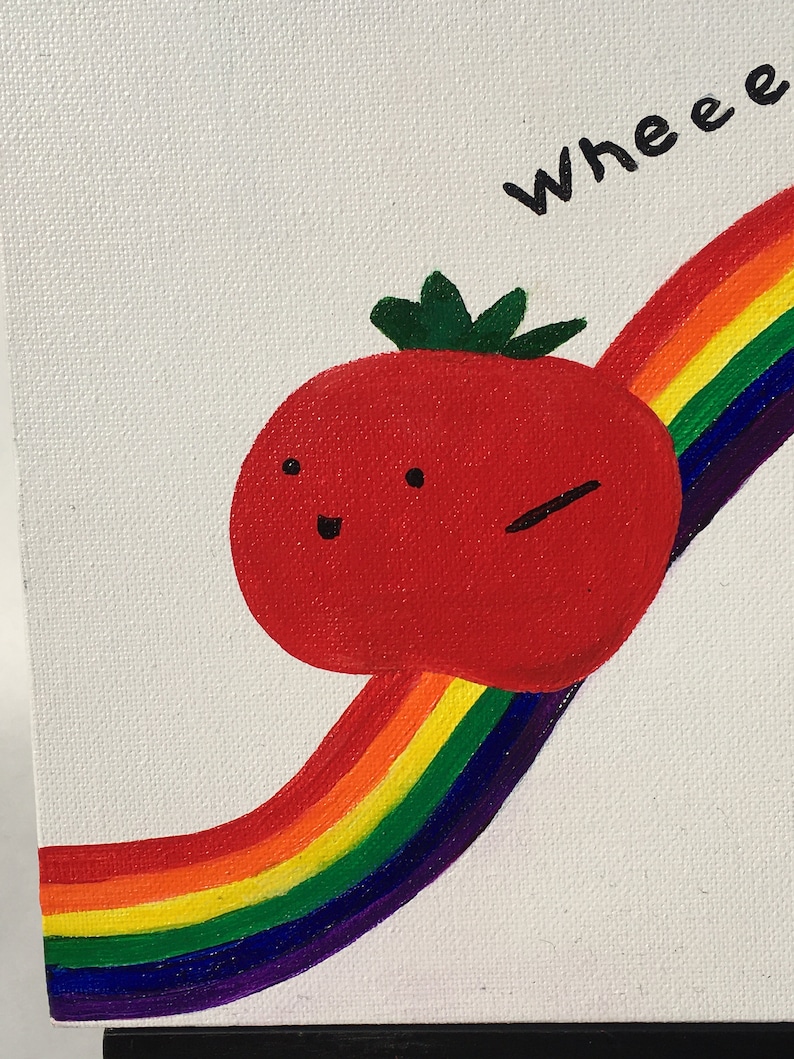 Canvas Painting 8x8 Happy tomato on a rainbow slide