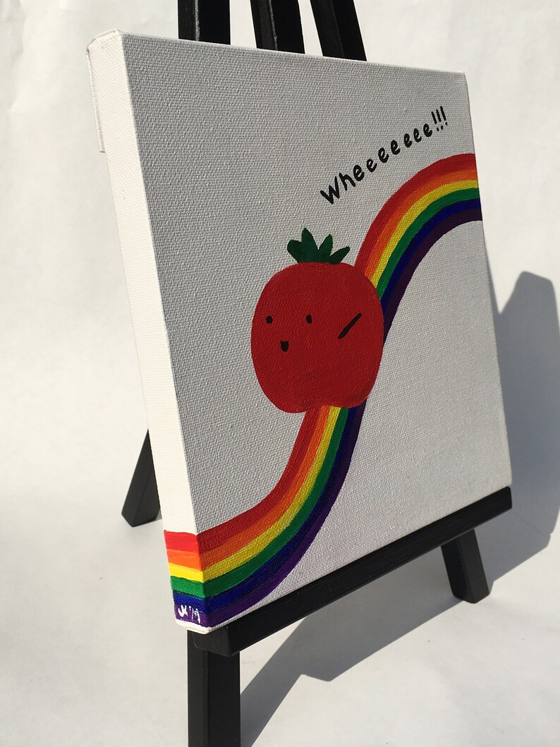 Canvas Painting 8x8 Happy tomato on a rainbow slide