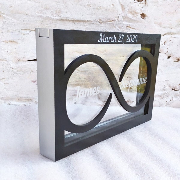 Personalised Sand ceremony box Infinity sign Wedding Unity sand ceremony frame vase Set Silver black charcoal wedding shadow box