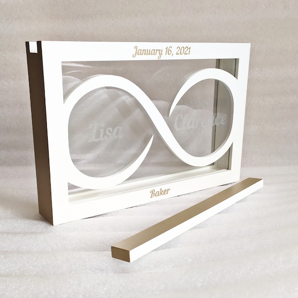 Personalised Sand ceremony box Infinity sign Wedding Unity sand ceremony frame vase Wedding White Champagne gold shadow box