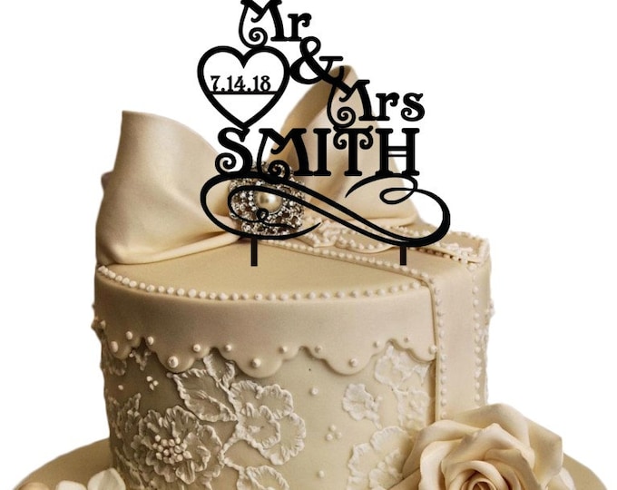 Personalized Wooden Wedding Cake Topper Bride and Groom Mr Mrs Couple ...