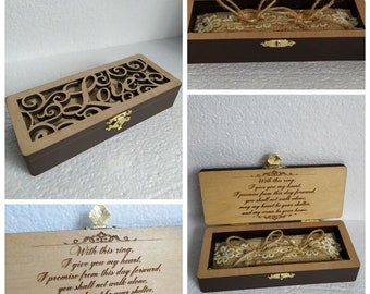 Ring bearer box Unpainted wooden wedding ring holder With this ring bible verse Gold Lock Love rustic wedding sign Ring bearer pillow