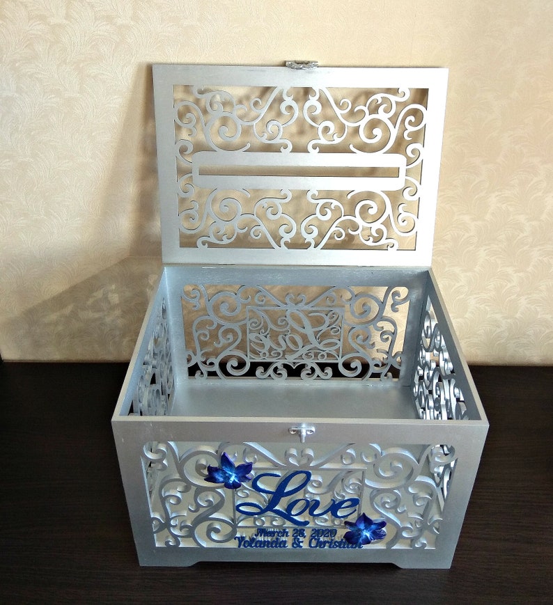 Personalised Wedding Card Box With Slot Lock Silver Lockable Etsy