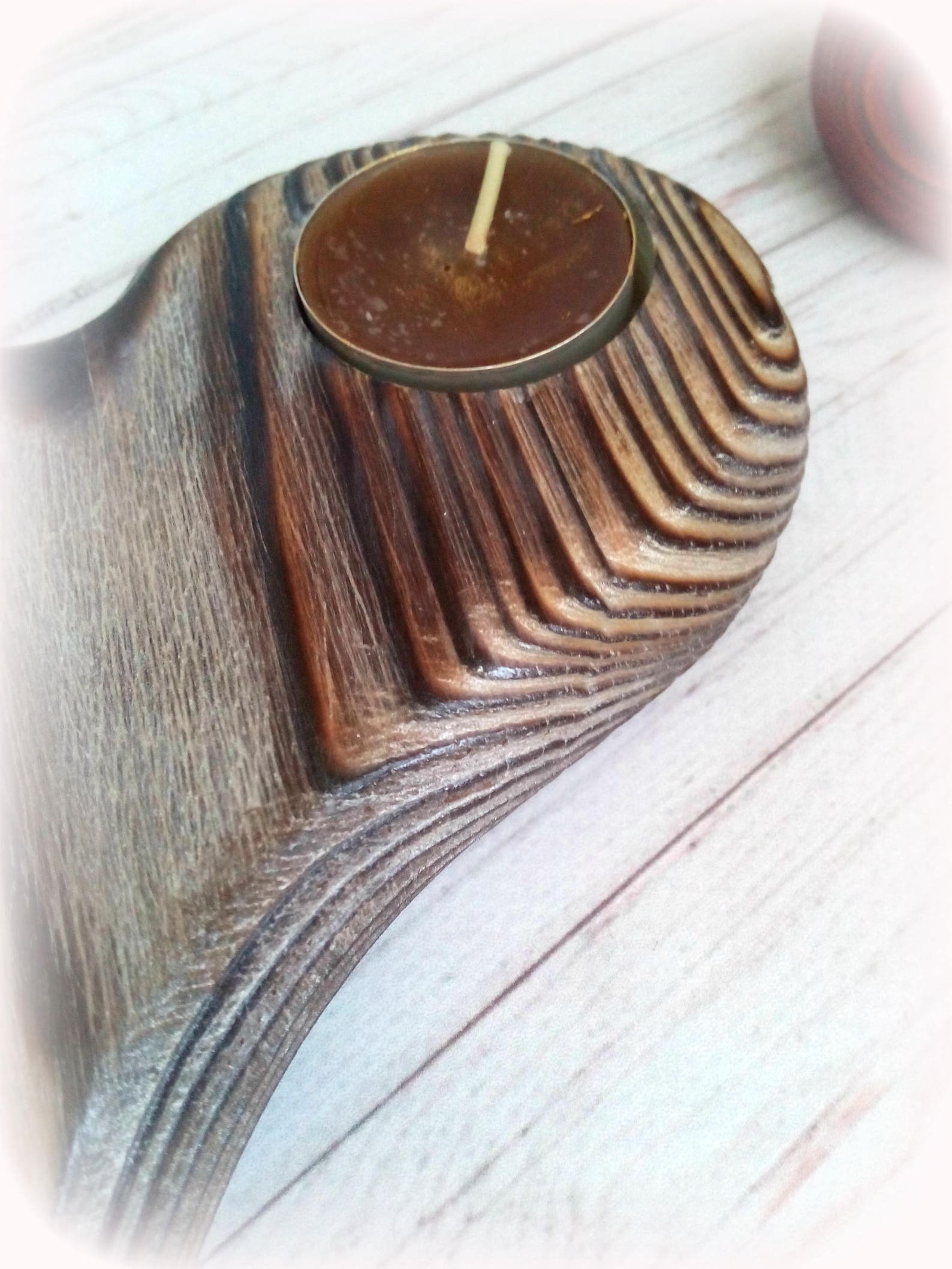 Heart Shape Yin Yang Wooden Candle Holder Red Perl Silver Etsy