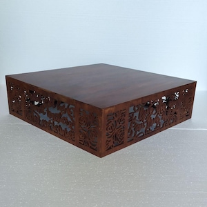 Carved Personalized unpainted walnut Wedding Cake Stand Monogram Wooden cake stand Our adventure starts Hand in hand Heart in heart