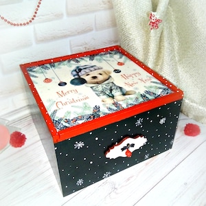 Christmas box Wood box Sliding box Wooden gift box Christmas storage Maltese dog present box  Personalised storage Ornament box Keepsake box