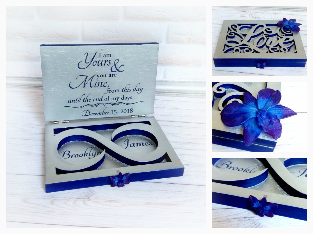 Download Ring Bearer Box Silver Royal Blue Wedding Ring Box Wooden Etsy