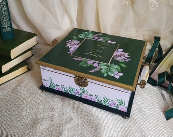 Tea box wooden tea box Tea Storage Tea Bag Box Tea bag storage Floral pattern Stylish box for kitchen Tea party Housewarming wedding gift