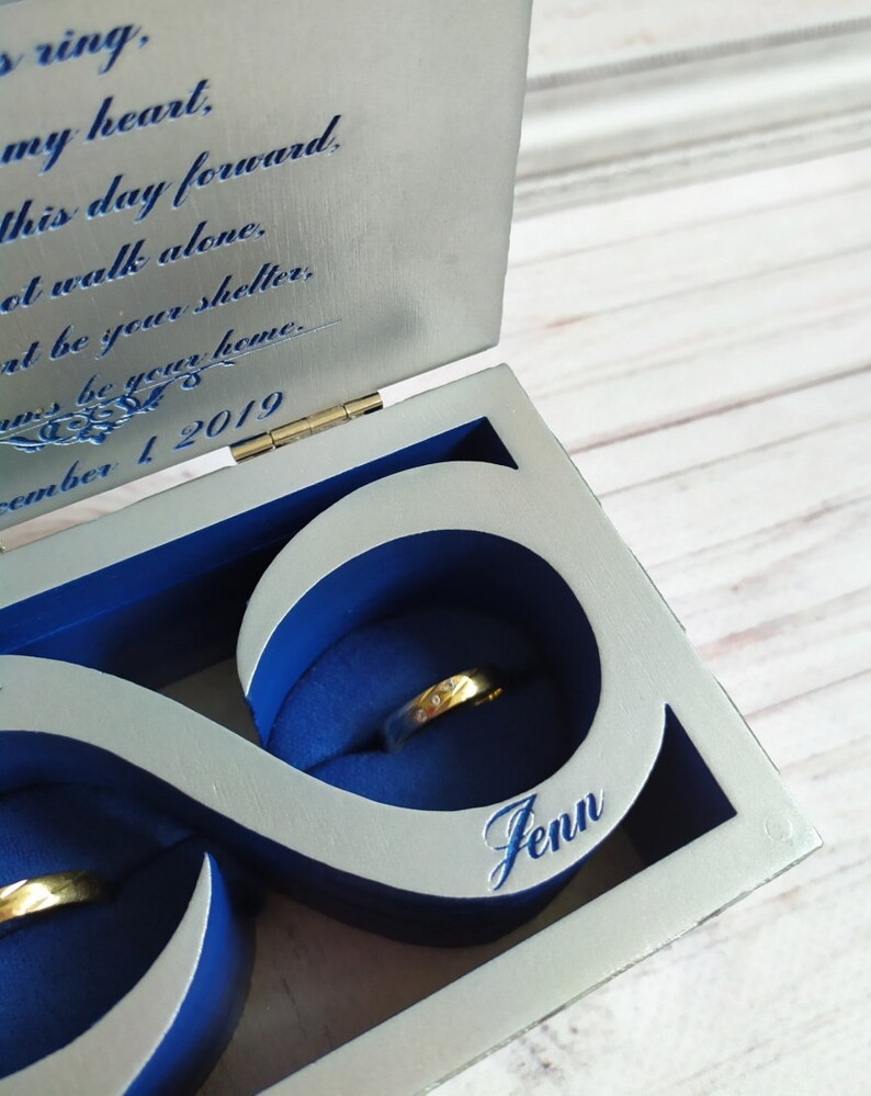 Download Ring Bearer Box Silver Royal Blue Wedding Ring Box Pillow Wooden Wedding Ring Holder Elegant Cute Chic Box Infinity Symbol Orchid Love Jewelry Weddings Springart Fr