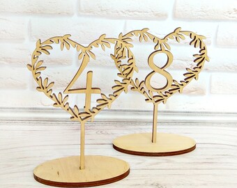 Rustic Wedding Table Numbers: Wooden Wreath Heart Centerpiece