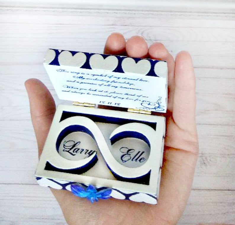Ring Bearer Box Royal Blue White Wedding Ring Box Heart Etsy