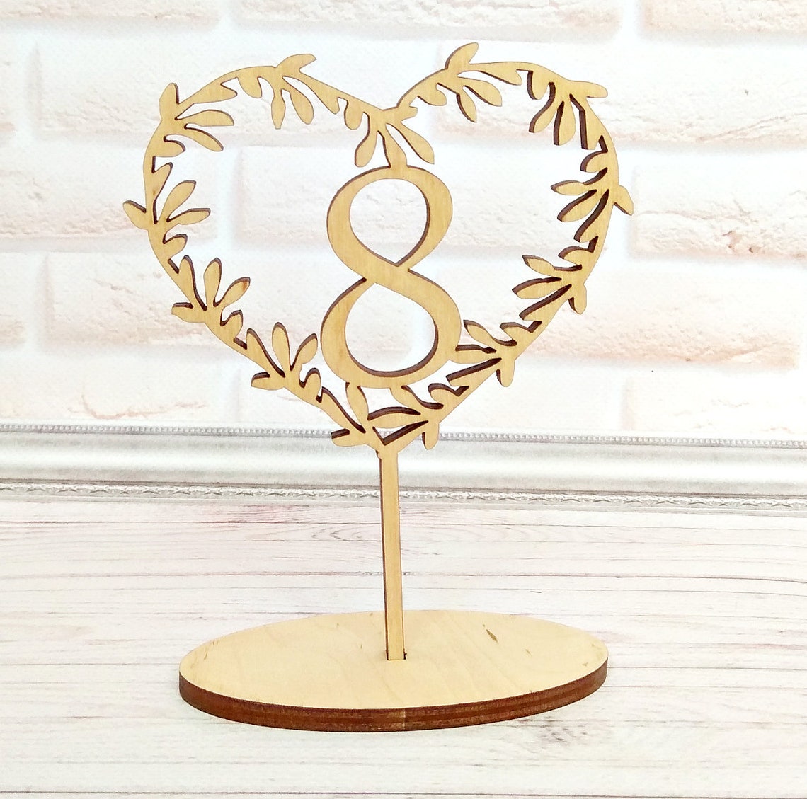 Freestanding wedding wooden table numbers Wreath heart Wood Etsy