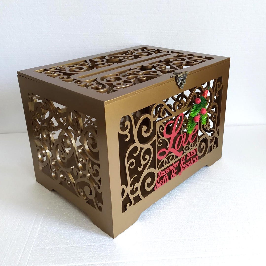 Gold Personalized Wedding Card Box: Lockable Keepsake Money Holder - Etsy