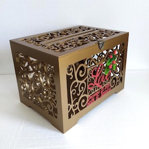 Gold Personalisierte Hochzeitskarte Box mit Schlitz Schloss Abschließbar Hochzeitskarte Geldhalter Erinnerungsbox mit Schlitz Weihnachten Hochzeitsbox