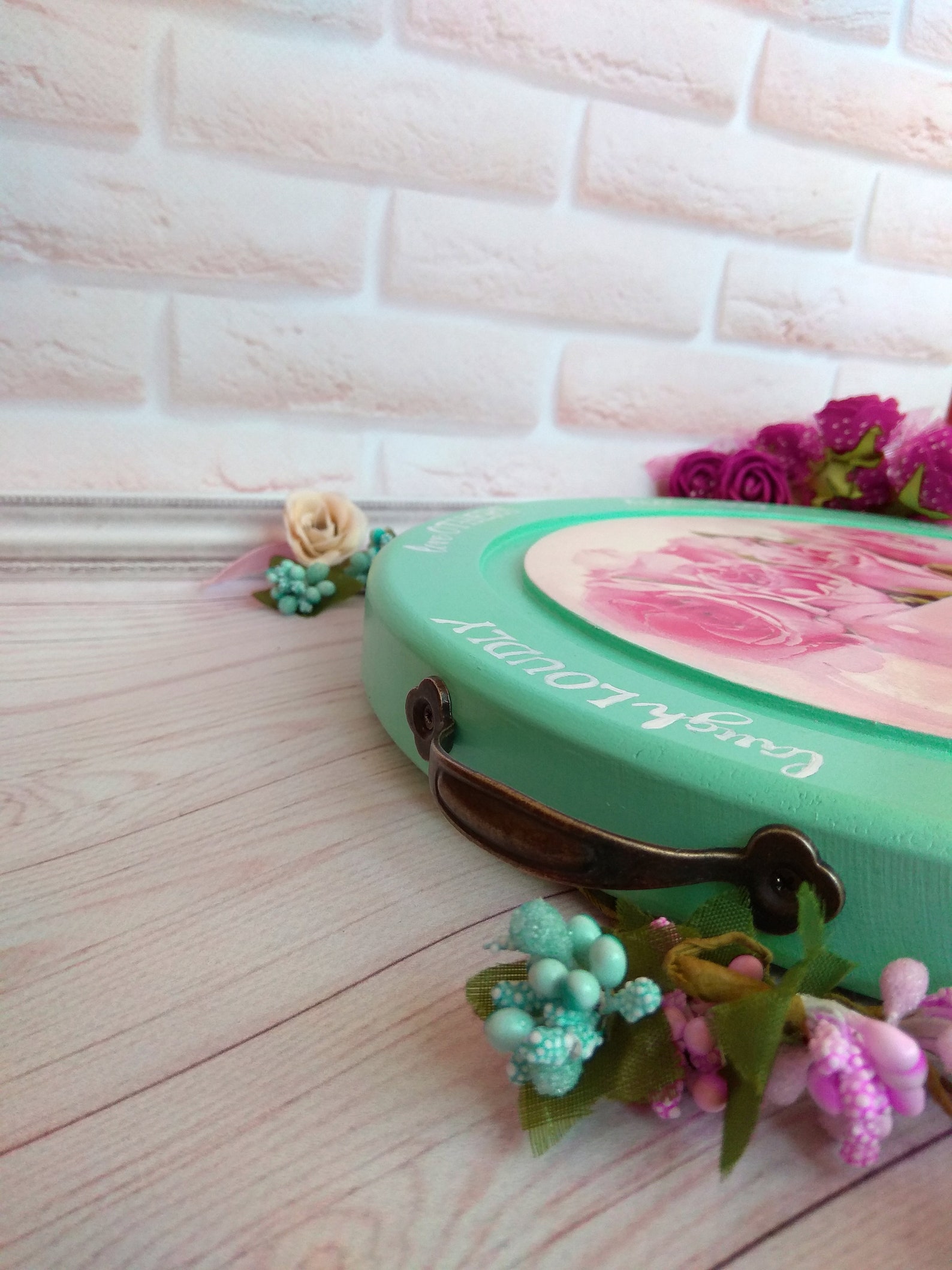 Wooden round tray with handles Positive vibes Cheer up gift Etsy