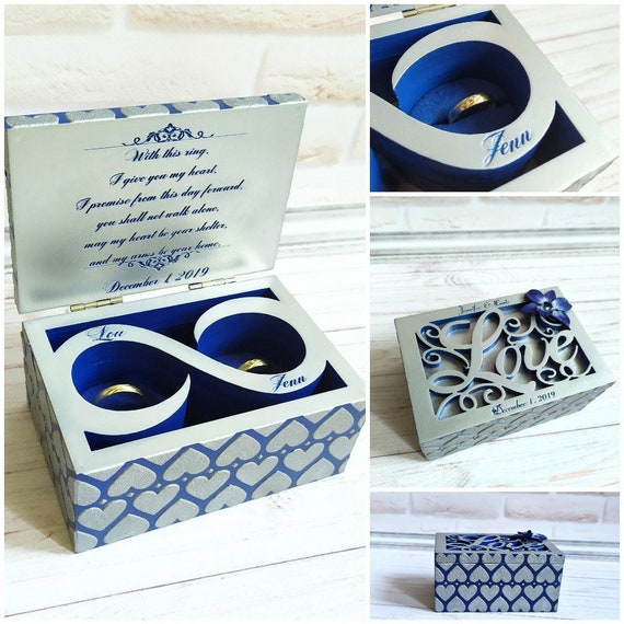 Download Ring Bearer Box Silver Royal Blue Wedding Ring Box Pillow Etsy