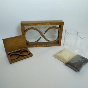 Personalised Set Sand ceremony and Ring bearer box Infinity sign Wedding Unity sand ceremony frame vase Set Gold black charcoal wedding box