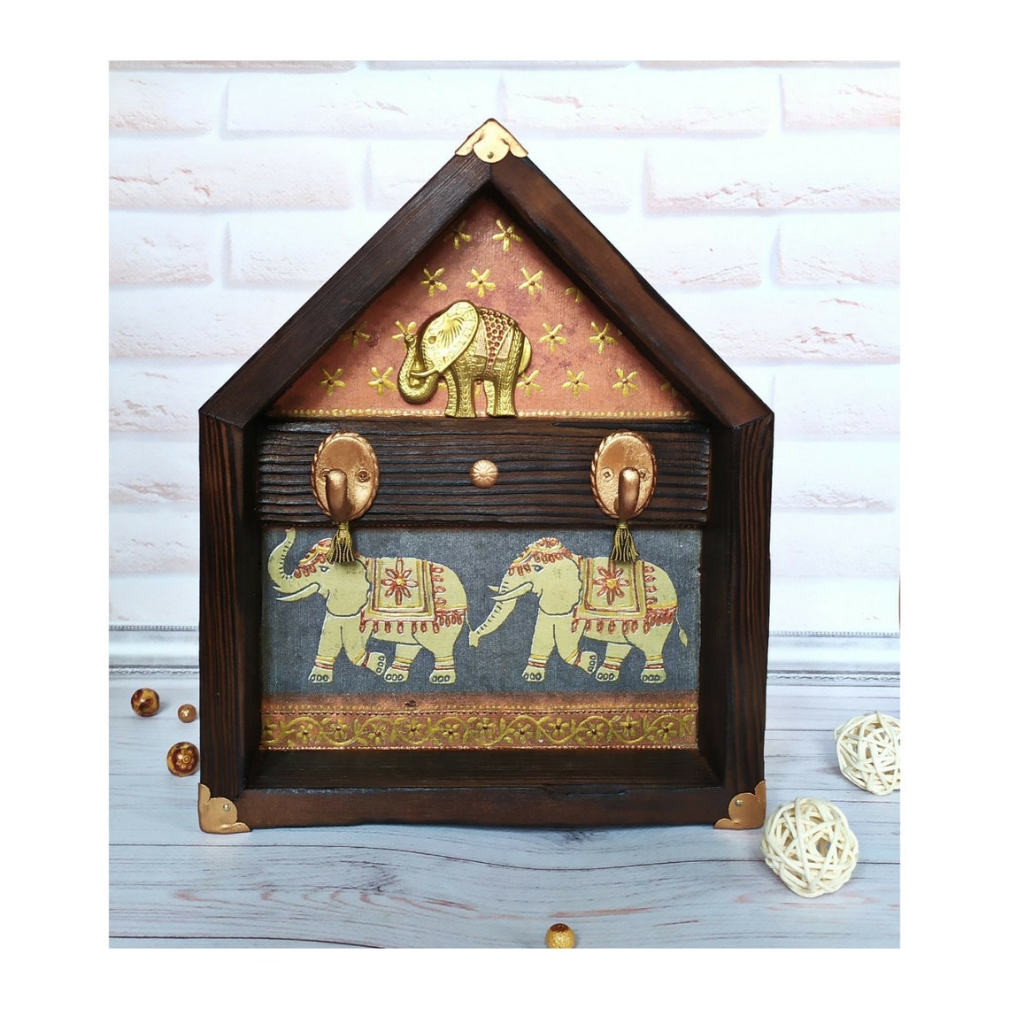 Wooden key holder Indian elephant ethnic home decor Wood key | Etsy