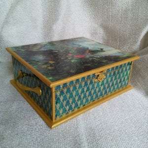 Tea box wooden tea box Tea Storage Tea Bag Box Tea bag storage Peacocks box Stylish box for kitchen dining room housewarming christmas gift