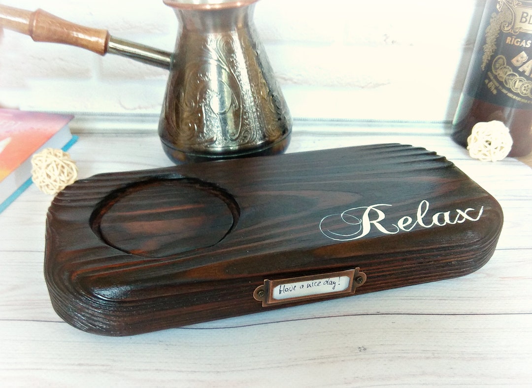 Small Wooden Coffee Tray With Positive Quote Relax Rustic Etsy