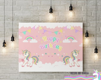 Instant Download Happy Birthday Backdrop- Cute Unicorn 60x40inches