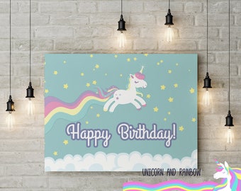 Instant Download Happy Birthday Backdrop- Magical Unicorn 60x40inches