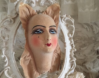 Antique French boudoir doll , Mask Head boudoir doll , Paris,  circa 1920