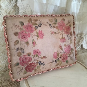 Antique French Fabric Jewel Trinket Box Edwardian Roses Paris circa 1900 Pink