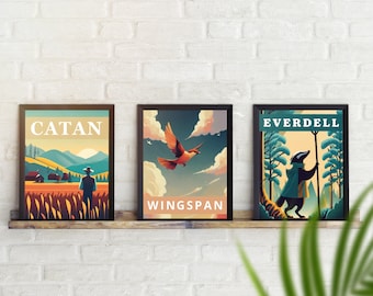 Téléchargement numérique instantané des 3 affiches de jeux de société : affiches numériques de jeux de société Wingspan, Everdell et Catan