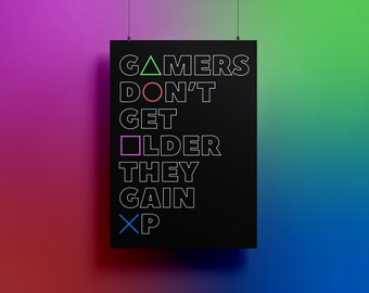 Téléchargement numérique - Affiche les joueurs ne vieillissent pas, ils GAGNEnt de l'XP - Jeux d'arcade vidéo geek ringard humour drôle