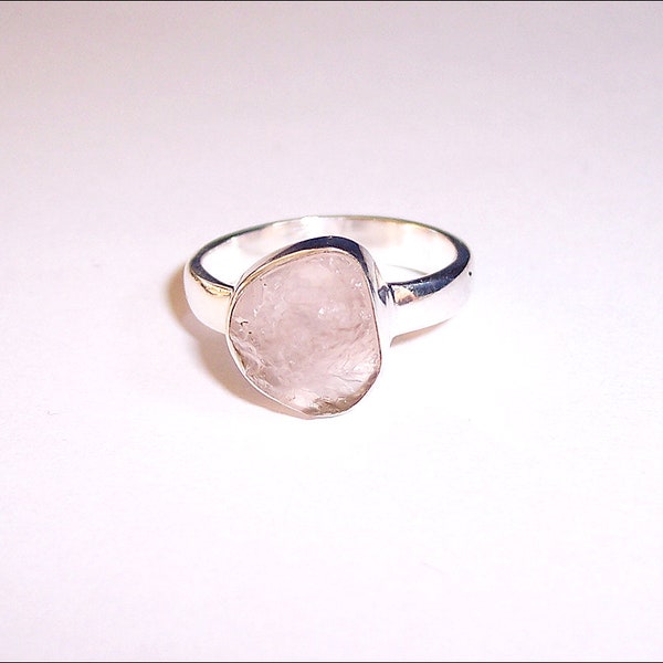 Sterling Silver Natural Rough Pink Morganite Ring, Size 6! E608