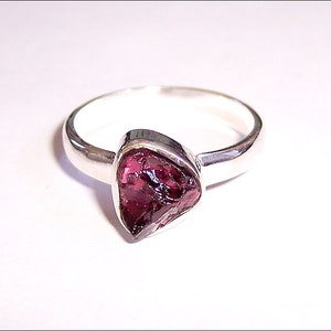 Sterling Silver Natural Rough Madagascar Garnet Ring, Size 8.5! E621