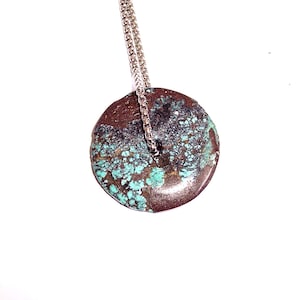 Chinese Turquoise Donut Necklace Pendant With Free 24&quot; Round Box Chain! E560