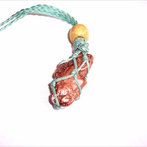 Natural Tumbled Float Copper Necklace Pendant in Stone Holder - Adjustable! E#392