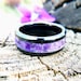Black Ceramic with Purple Amethyst Wedding Band, Black Ring with Purple Stone Inlay