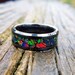 Black Ceramic Wedding Band with Black Fire Opal Inlay - Black Fire Opal Ring