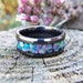 Ocean Sunset Fire Opal Ring, Black Ceramic Wedding Band With Blue Fire Opal Inlay, Black and Blue Opal Ring