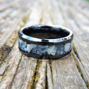 Black Ceramic and Moonstone Wedding Band - Black Ceramic Ring With Moonstone Inlay - Midnight Moon Ring