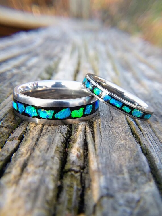 Matching opal 2024 wedding bands