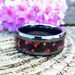 Obsidian and Red Fire Opal in Black Ceramic Wedding Band, Black Wedding Band with Obsidian and Fire Opal