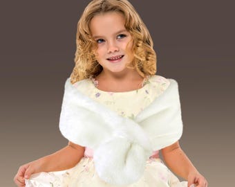 Flower Girl Wrap FUR BOTH SIDES Ivory Faux Fur, Girl Child Wedding Wrap Shrug Shawl