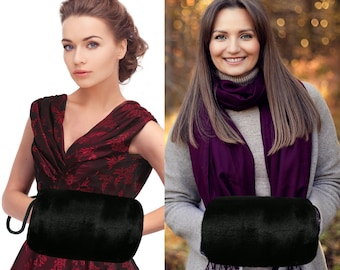Black Muff FUR INSIDE & OUT Faux Fur Muff Black Beaver Fake Fur Muff Faux Fur Hand Warmer