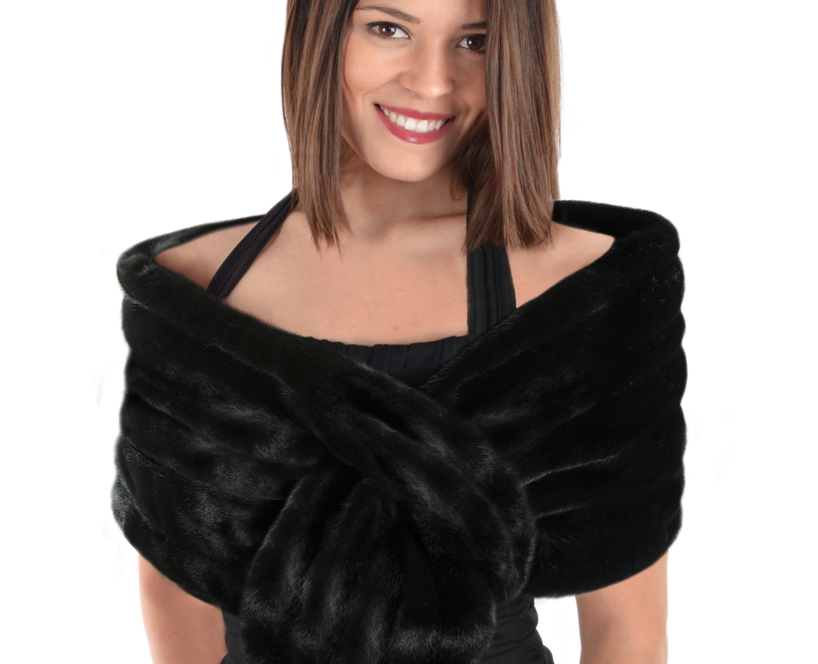 black faux fur stole