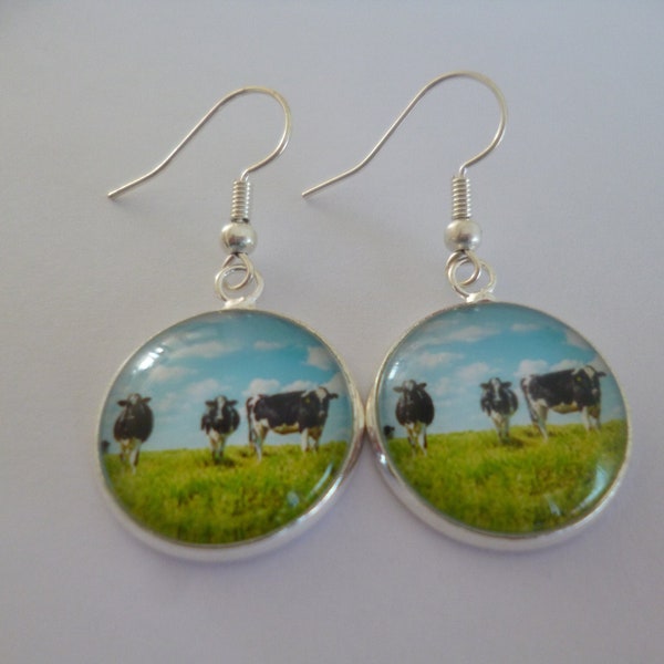 boucles d'oreilles argent cabochon vaches de normandie (18mm)