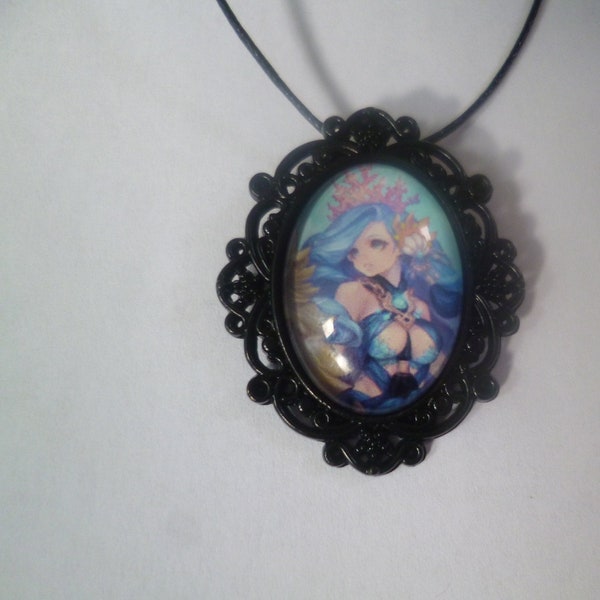 collier pendentif noir en cabochon mangas 18*25mm