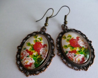 bronze earrings hanging cabochon flowers 18*25mm