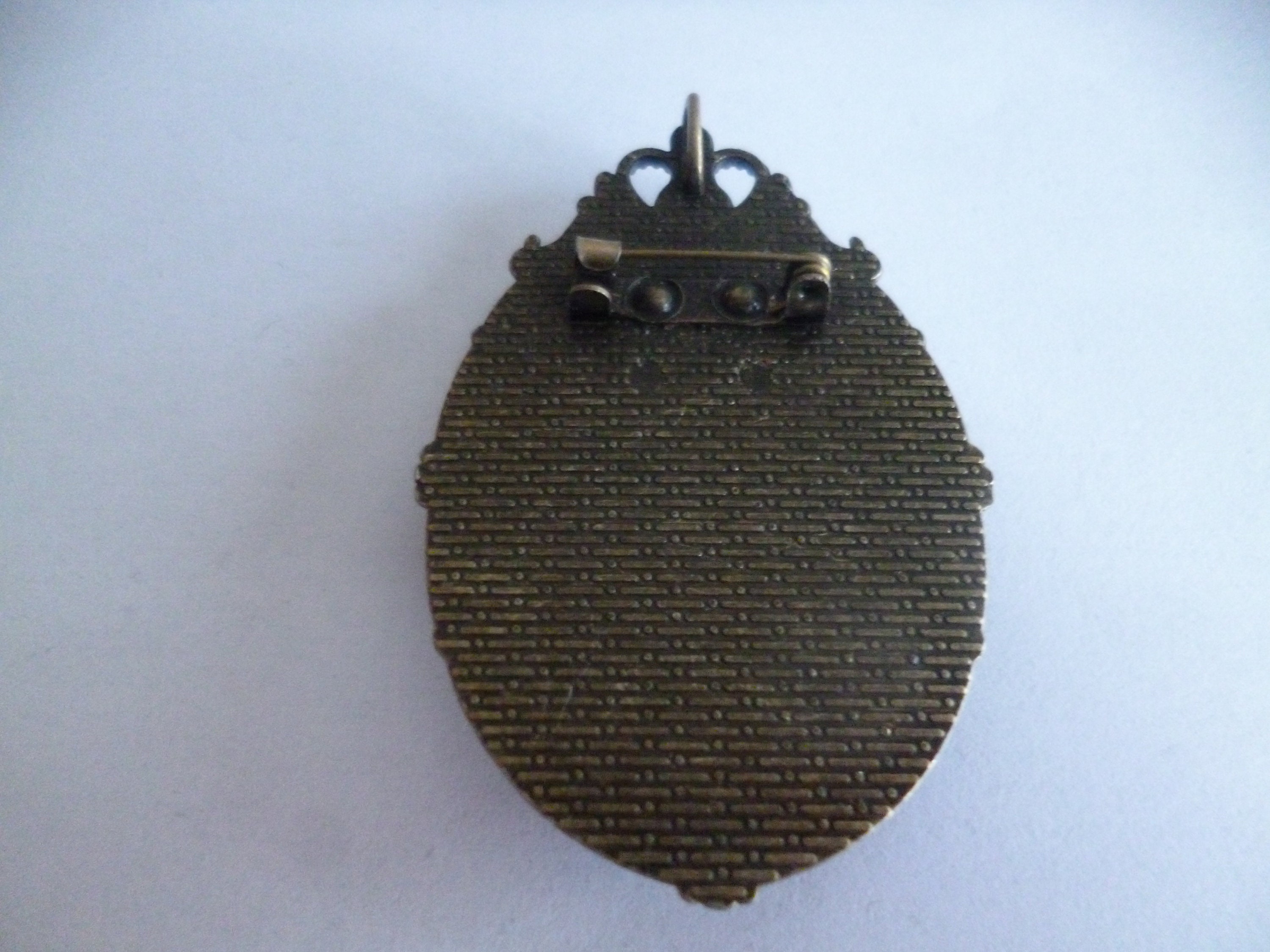 Grande Broche Vintage En Bronze Avec Cabochon - 30x40mm Rose Shabby - Neuf Sans Emballage
