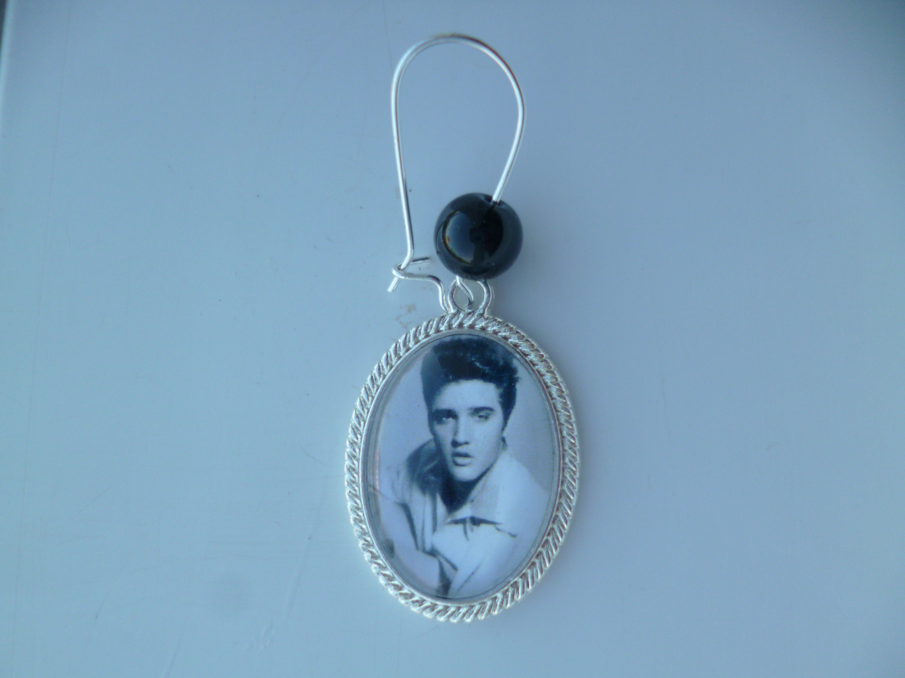 Parure Argent Collier & Boucles D'oreilles Cabochon Elvis - 18x25mm - Acier Inoxydable
