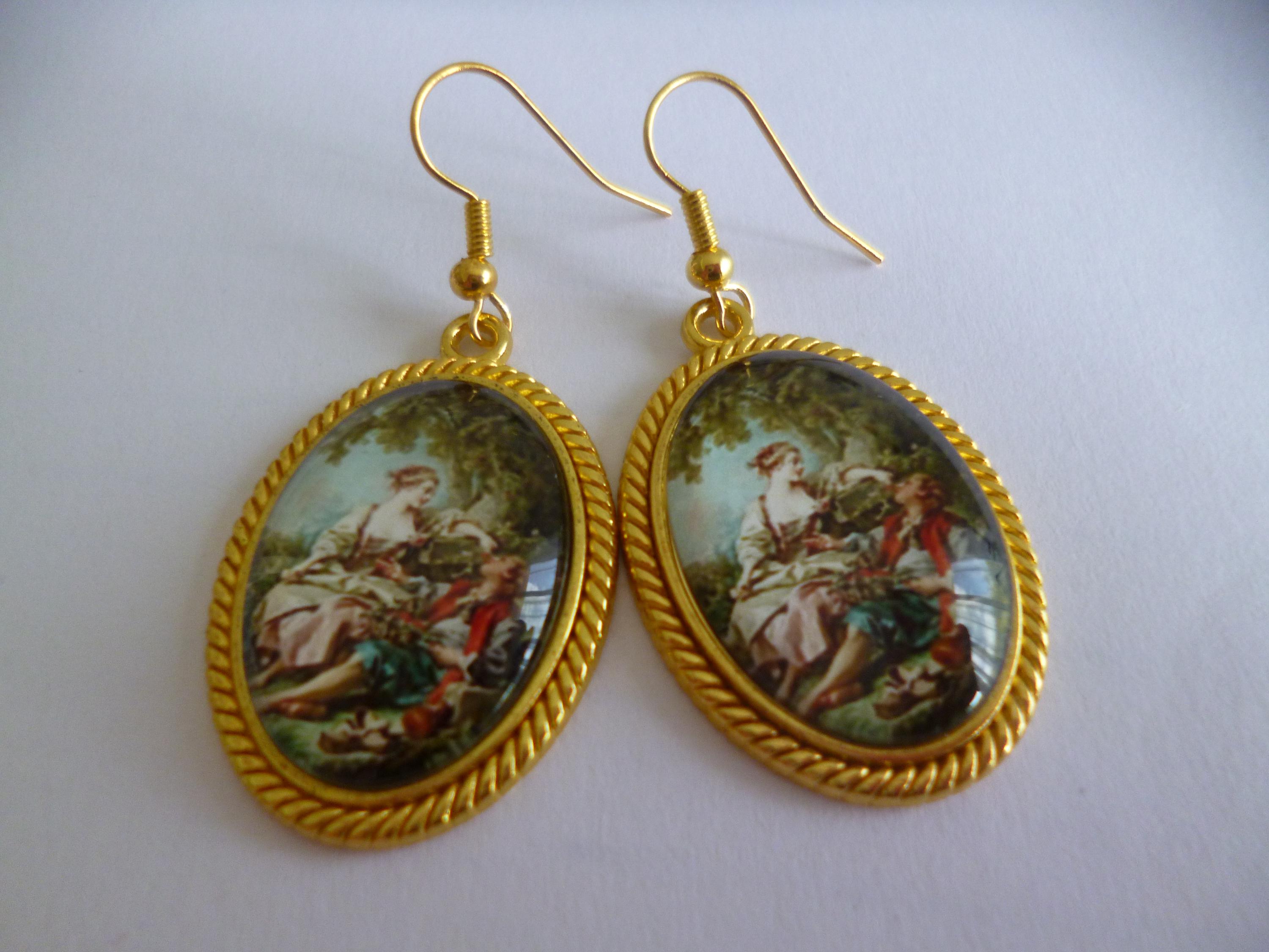 Broche épingle En Bronze Avec Cabochon Versailles 25mm - Style Vintage - Neuf Sans Emballage